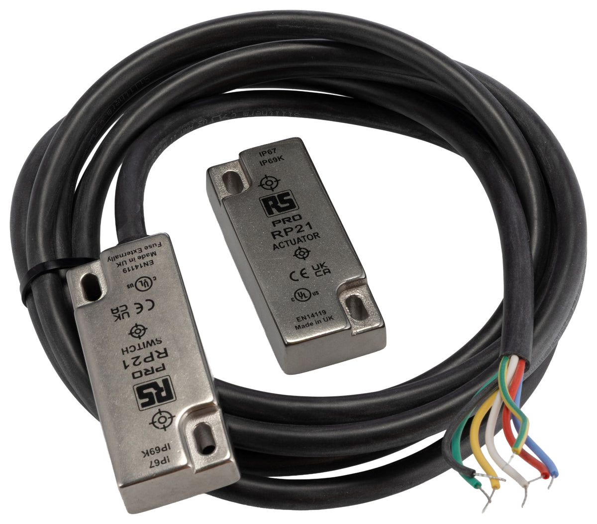 TieDex UK Magnetic Non-Contact Safety Switch, Stainless Steel Housing, 24V dc, 2 NO/1 NC, Wire