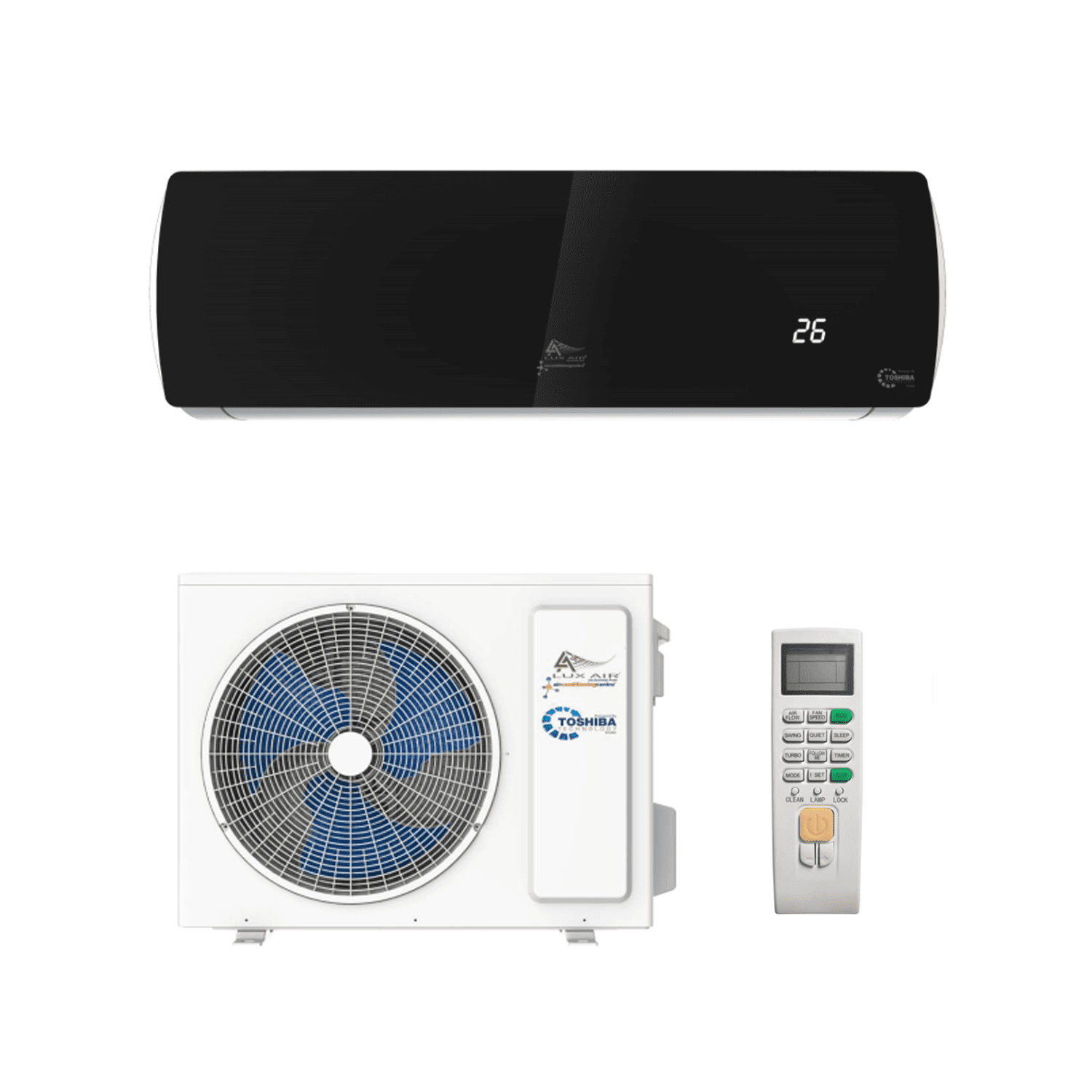 Lux air conditioning LuxAir EasyFit Black Wall Air Conditioning Heat Pump KFR-26YW/LUX 2.7Kw/9000Btu A+++ R32 Wi-Fi