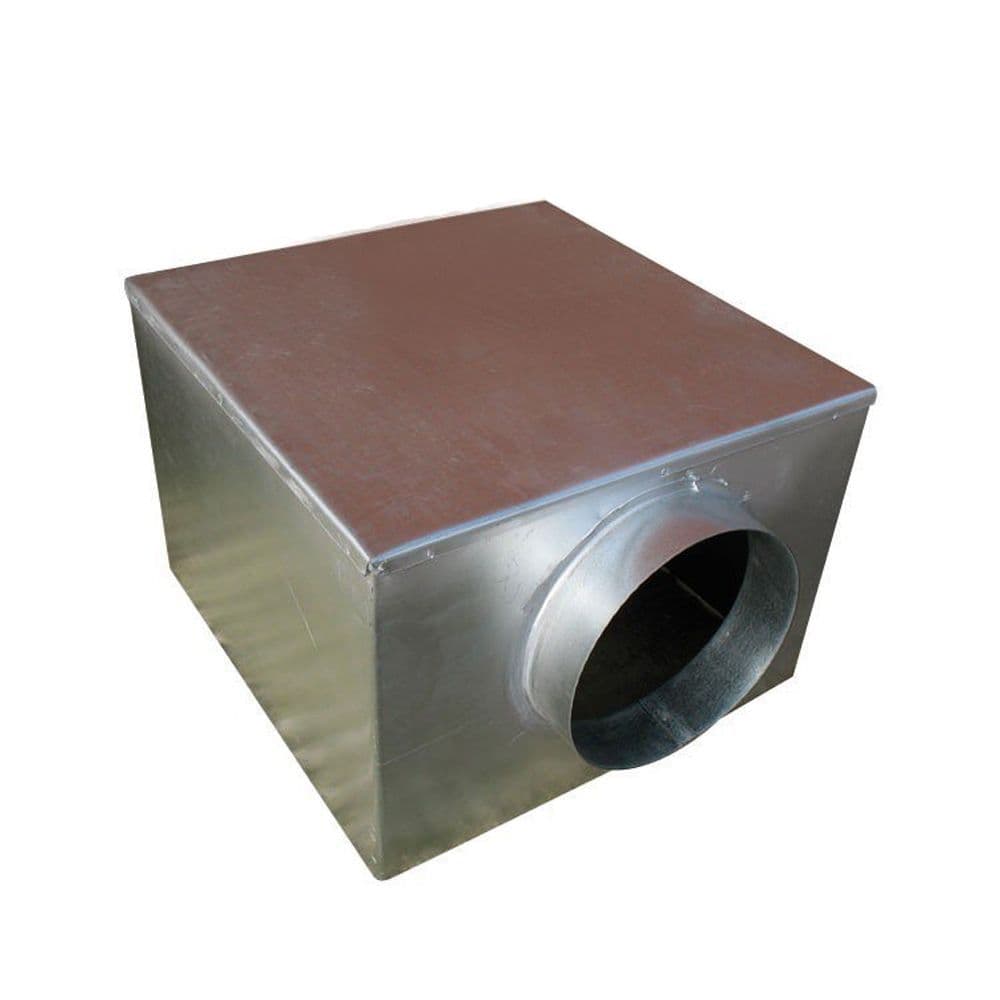 Lindab Metal 560mm Plenum Box with 150mm Side Entry Spigot with Spot Welded and Primed Seam Joints
