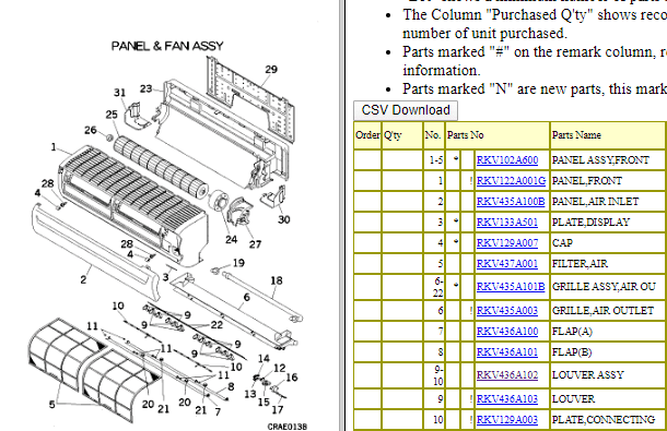 Mitsubishi Heavy Industries Air Conditioning Spare Part RKV436A102 LOUVER ASSY For SRK28HD-S