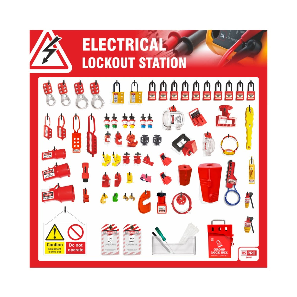 TieDex UK Red, White Lockout Station Aluminium Composite Panel Electrical