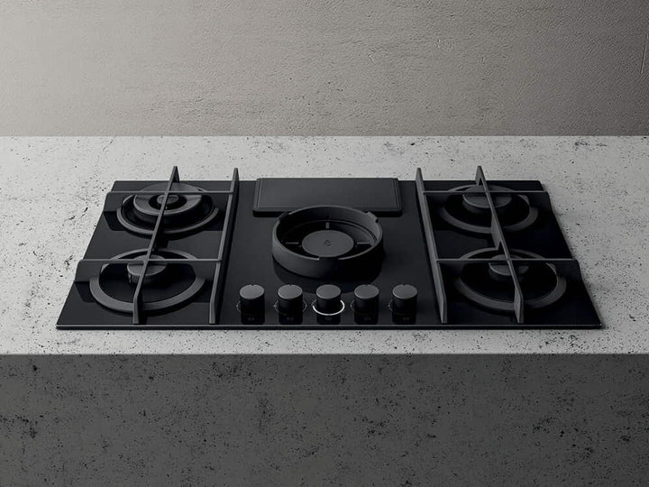 Elica NikolaTesla Flame 88cm Grey or Black Gas Hob with Integrated Extractor