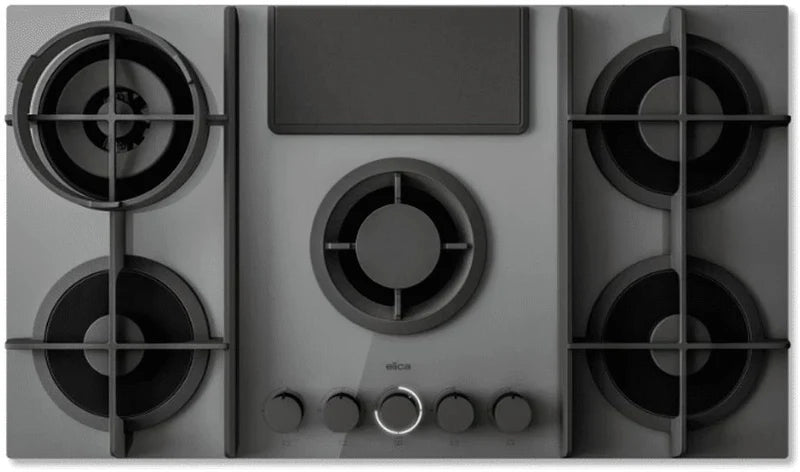 Elica NikolaTesla Flame 88cm Grey or Black Gas Hob with Integrated Extractor