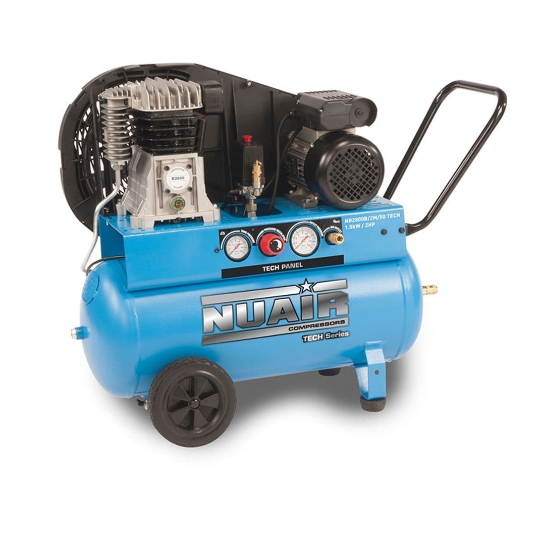 NuAir S-28DA404FPS008 NB2800B/50/2M Tech Portable Air Compressor Belt Drive 50 Litre Receiver 9CFM