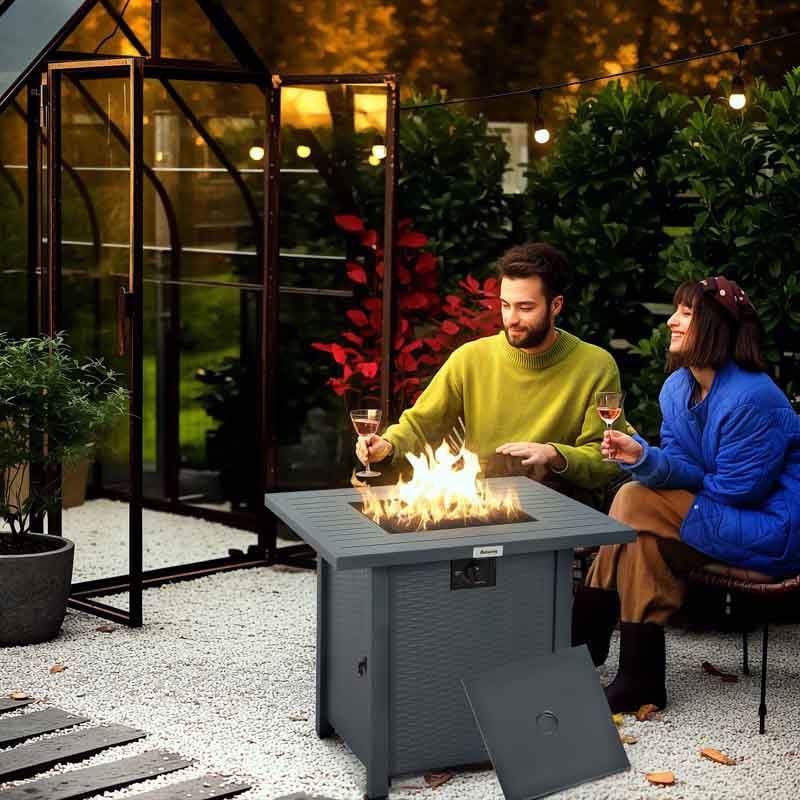 Outsunny Rattan Gas Fire Pit Table Grey Outdoor Patio Heater Table for Garden Seating and Evening Warmth