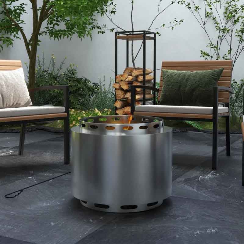 Outsunny Smokeless Fire Pit Silver Outdoor Garden Patio Heater Bowl for Warmth, Camping and Evenings