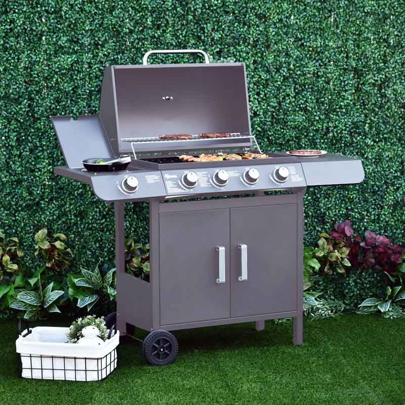 Outsunny 4+1 Burner Gas BBQ Grill Grey 846-016V70GY Outdoor Barbecue with Side Burner for Garden Patio