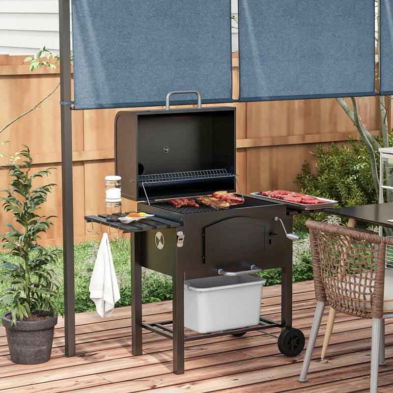 Outsunny Charcoal BBQ Grill Trolley 846-077V00BK Outdoor Barbecue Cart for Garden Patio Cooking