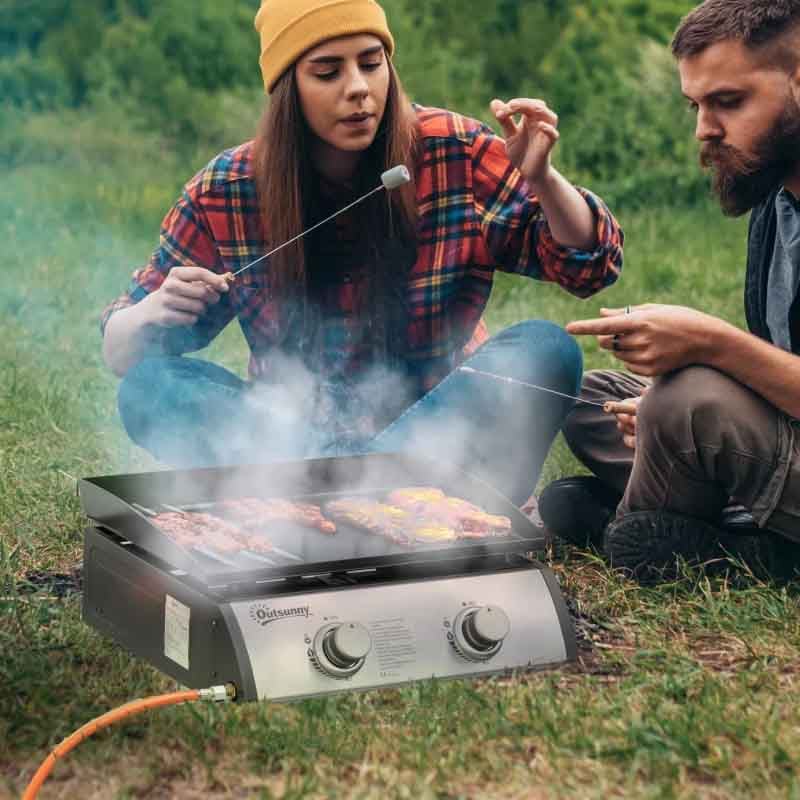 Outsunny 2 Burner Tabletop Gas Plancha Grill - ...