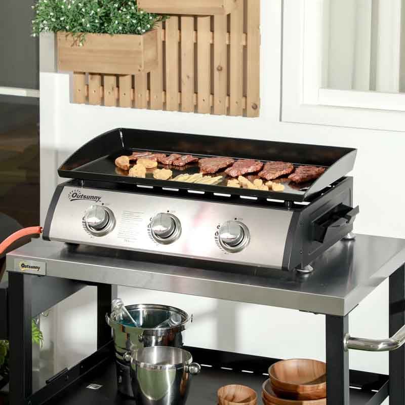 Outsunny 3 Burner Gas Plancha Grill with Lid - ...