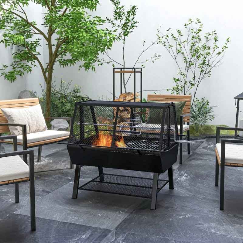 Outsunny 3 in 1 Charcoal BBQ Grill with Mesh Lid Outdoor Barbecue Smoker for Garden Patio Cooking