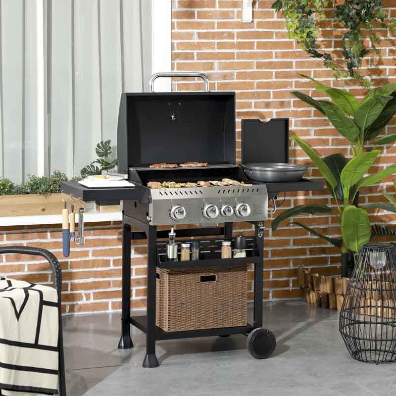 Outsunny Four-Burner Steel Gas BBQ with Thermom...