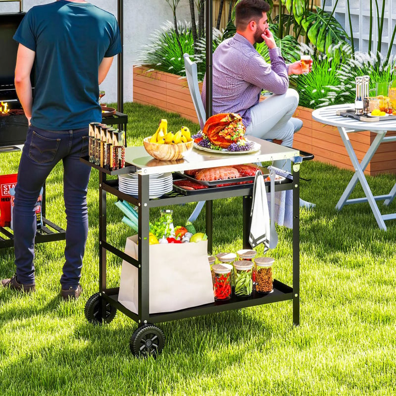 Outsunny BBQ Trolley With Hooks, Seasoning Tray...