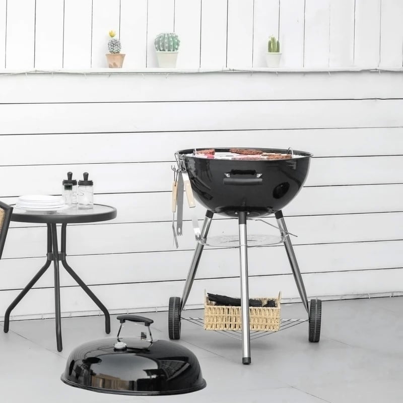 Outsunny Portable Charcoal Kettle BBQ Grill - B...