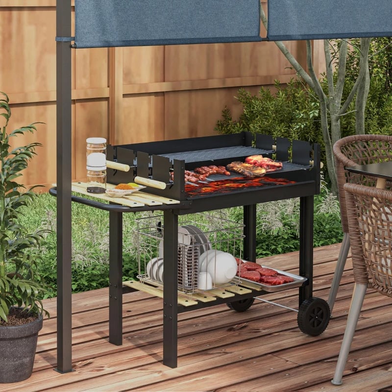 Outsunny Charcoal BBQ Trolley With Double Adjus...