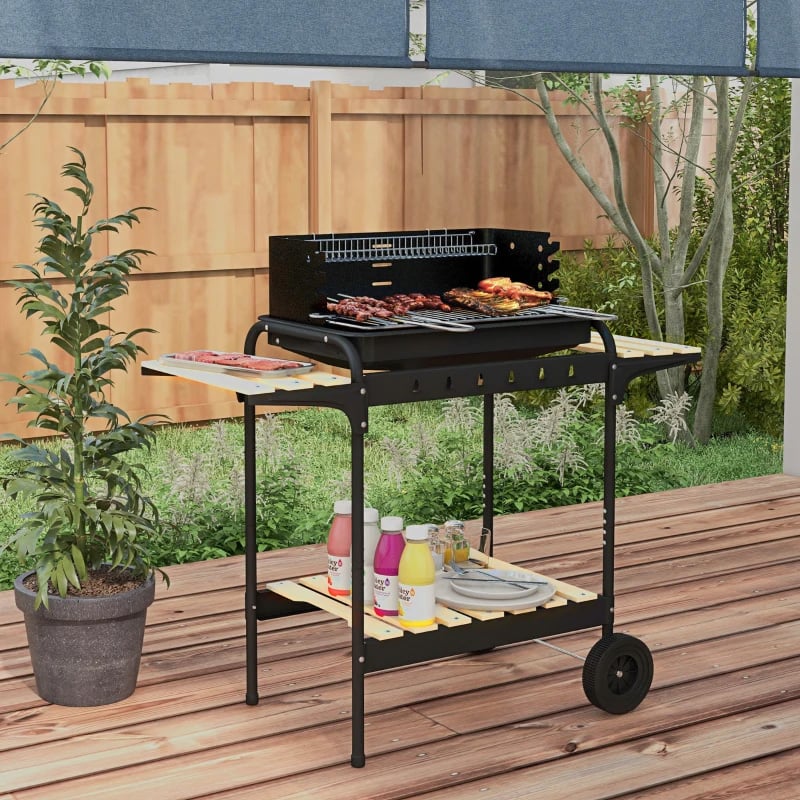 Outsunny Charcoal BBQ Trolley With Adjustable G...