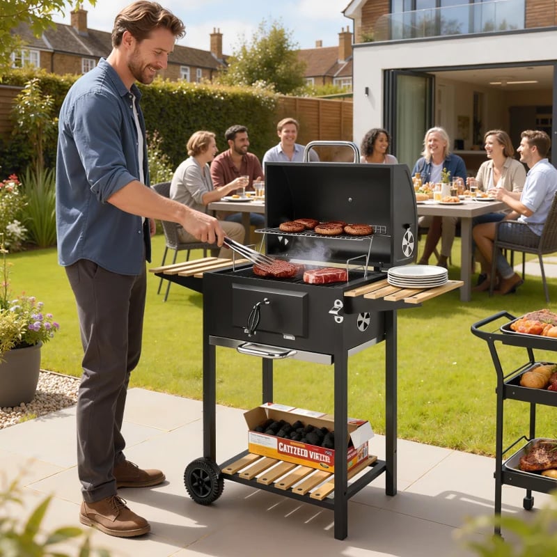 Outsunny Charcoal BBQ Grill with Height Adjustable Tray Outdoor Barbecue for Garden Patio Cooking