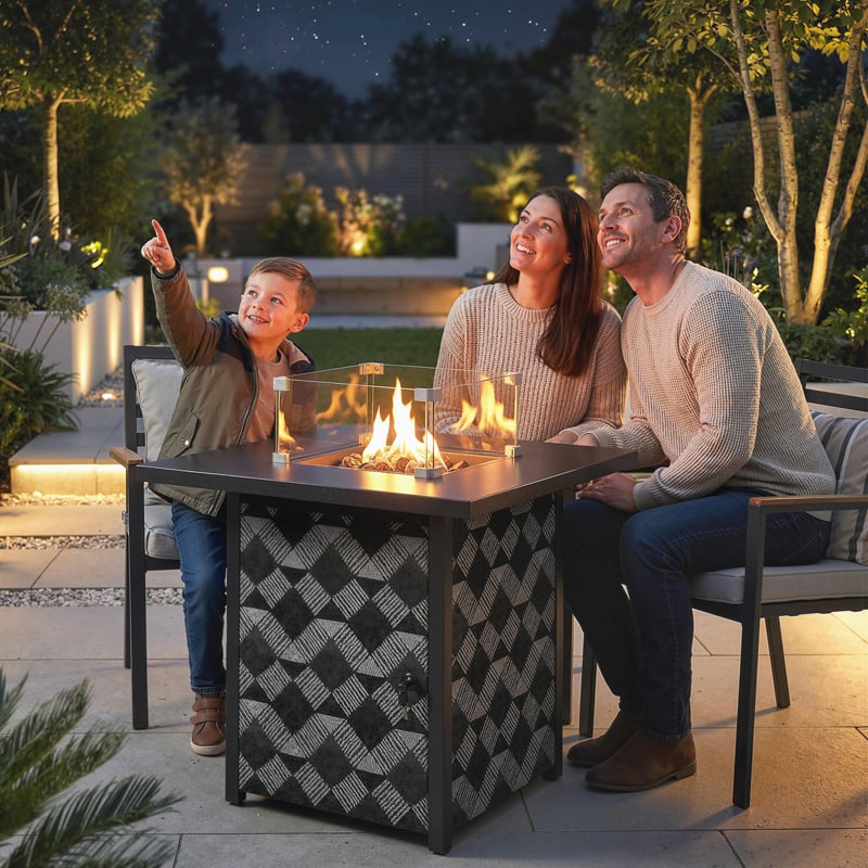 Outsunny Square Propane Gas Fire Pit Table Black Outdoor Patio Heater Table for Garden Entertaining