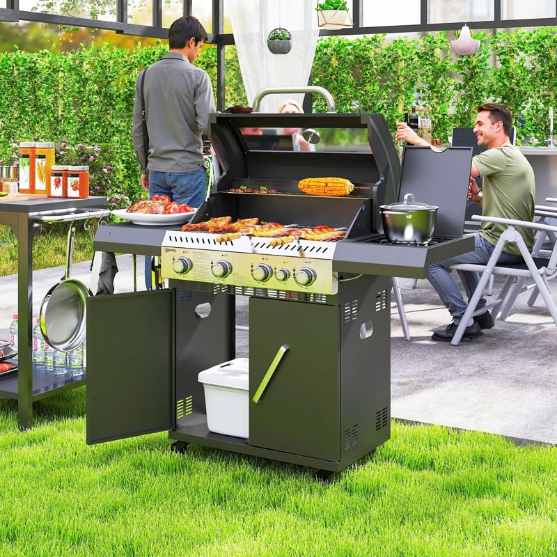 Outsunny 4+1 Burner Gas BBQ - Black - 846-195V70BK