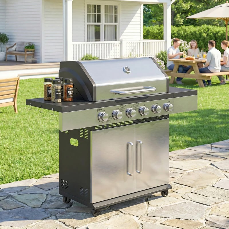 Outsunny 6 Burner Gas BBQ - Silver - 846-197V70SR