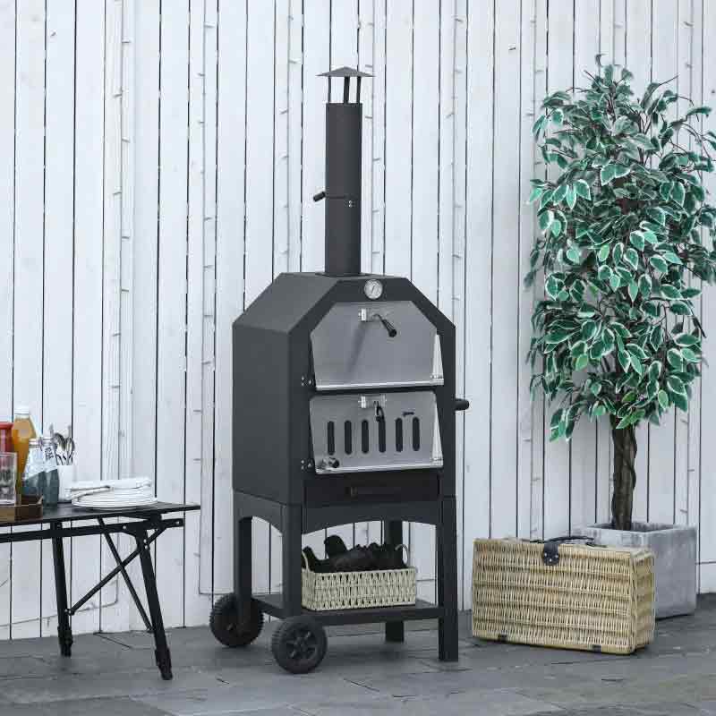 Outsunny Outdoor Pizza Oven Charcoal BBQ Grill ...