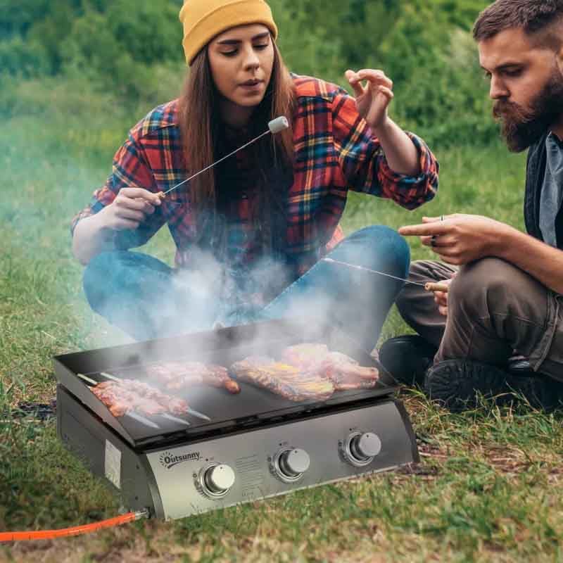 Outsunny 3 Burner Tabletop Gas Plancha Grill - ...