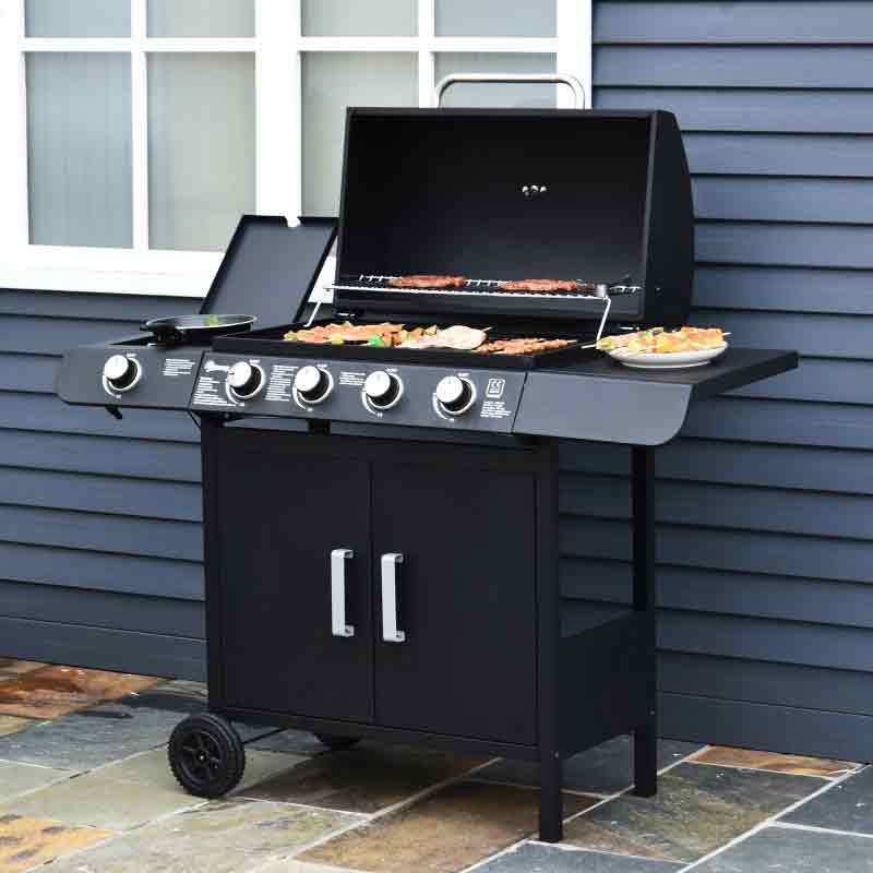 Outsunny 4+1 Deluxe Steel Gas BBQ Grill with Two Shelves Outdoor Barbecue for Garden Patio Entertaining