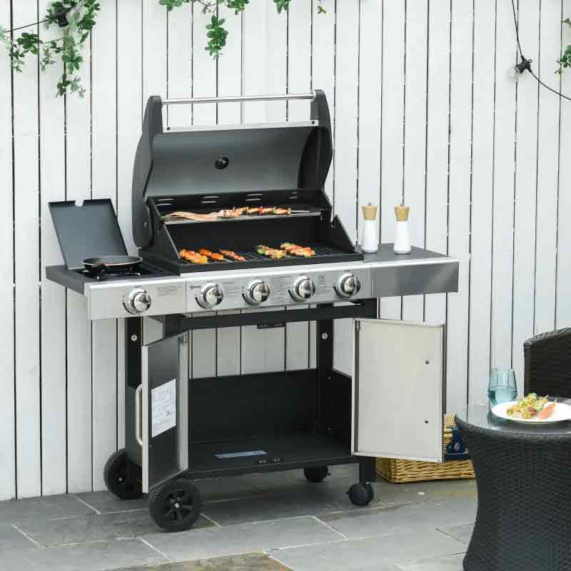 Outsunny 4+1 Deluxe Stainless Steel Gas BBQ Gri...