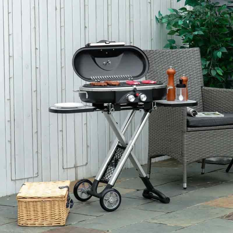 Outsunny Foldable Gas BBQ Grill Trolley With Tw...