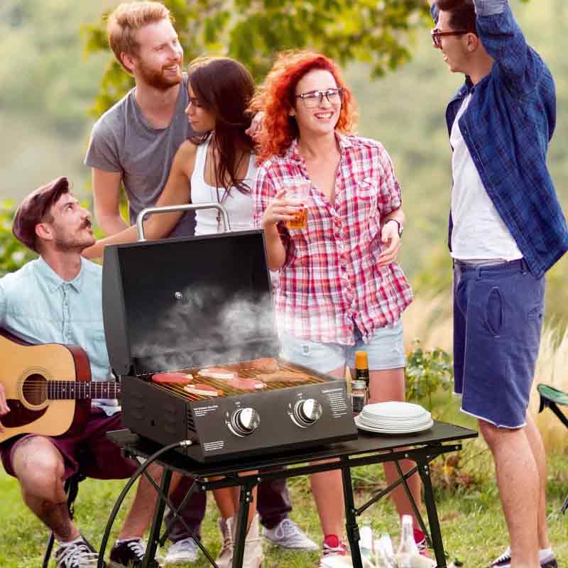 Outsunny Foldable Gas BBQ Grill with Two Burners Portable Outdoor Barbecue for Garden Patio and Camping