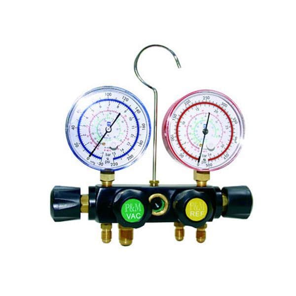 Refco P&amp;M Budget 4 Way Manifold 80mm Gauges For Use with R22, R134, R404 And R407