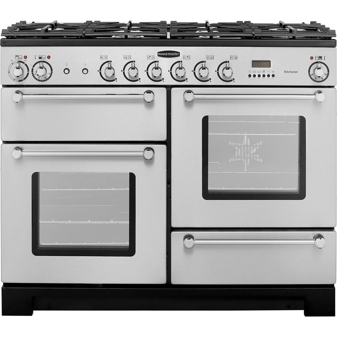 Rangemaster Kitchener KCH110DFFSS/C 110cm wide Dual Fuel Range Cooker with Gas Hob - Stainless Steel / Chrome