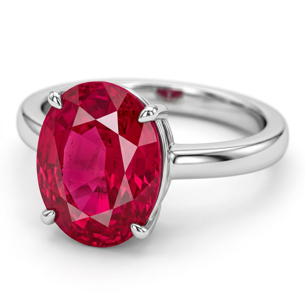 Ruby in a platinum solitaire setting