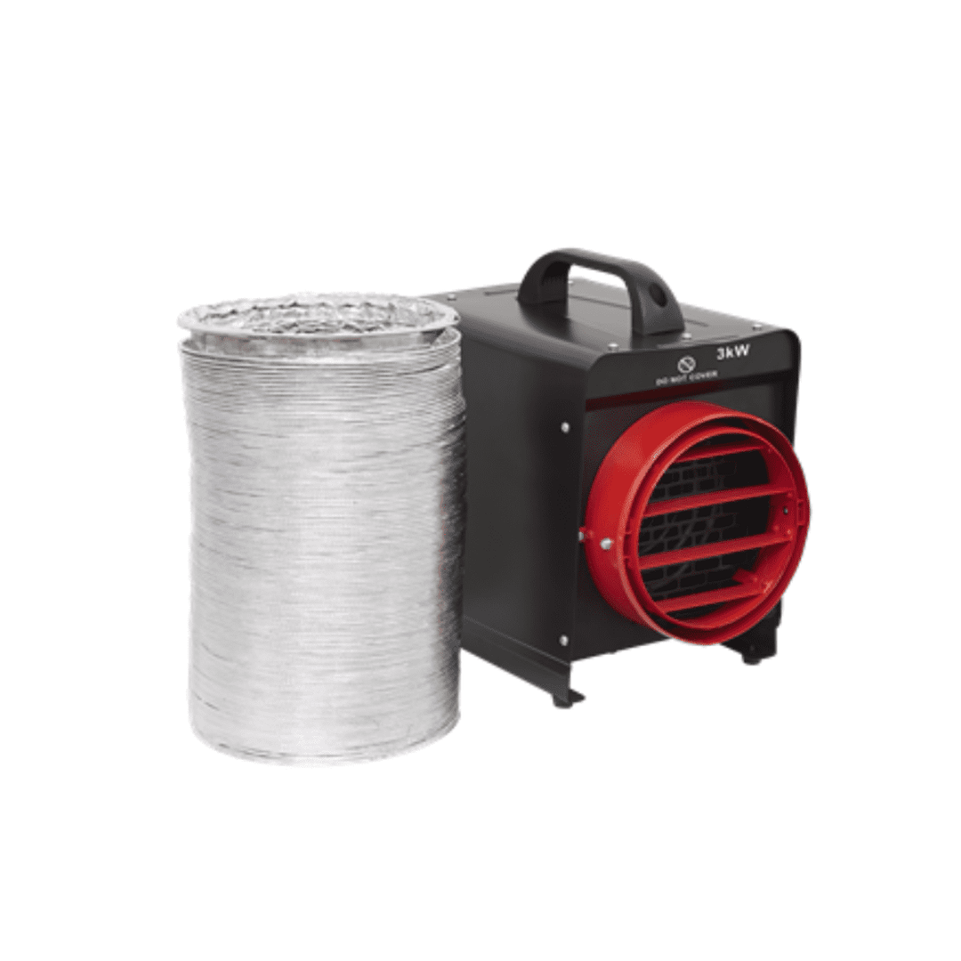 Sealey DEH3001 Industrial Electric Fan Heater 6m ducting 16A Fitted plug 3kW/12000Btu 240V~50Hz