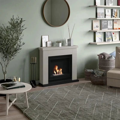Frode Bioethanol Fireplace - Beige Freestanding Bioethanol Fireplace, Ventless Ethanol Fireplace,