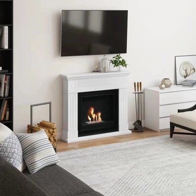 Larsen Bioethanol Fireplace - White Freestanding Bioethanol Fireplace, Ventless Ethanol Fireplace,