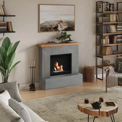 Rolf - Gray Concrete Bioethanol Fireplace Freestanding Bioethanol Fireplace, Ventless Ethanol Fireplace,