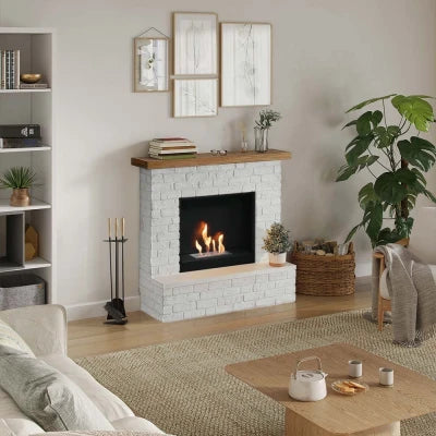 Rolf - White Bricks Bioethanol FireplaceFreestanding Bioethanol Fireplace, Ventless Ethanol Fireplace,