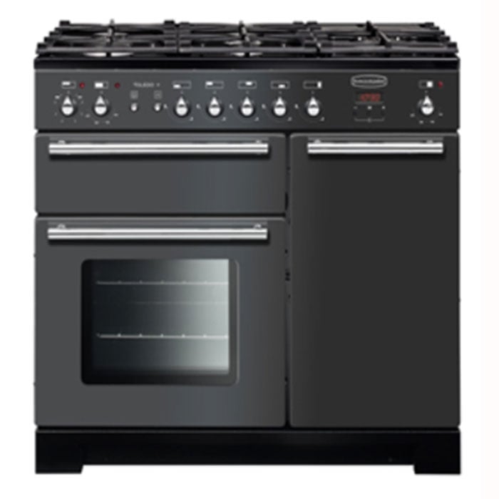 Rangemaster Toledo + TOLP90DFFSL/C 90cm wide Dual Fuel Range Cooker with Gas Hob - Slate