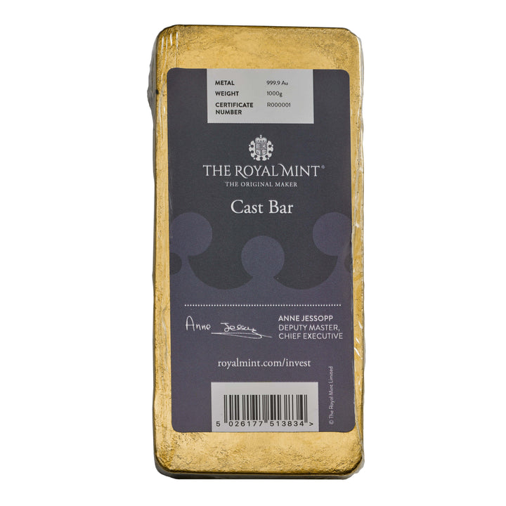 Gold 24ct bar 1kg Gold Bullion Cast Bar Bullion 999.9 Fine Gold Royal Mint UK