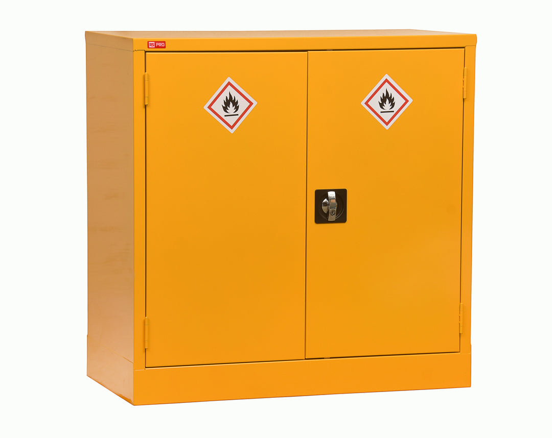 TieDex UK Yellow Steel Lockable 2 Door Hazardous Substance Cabinet, 900 mm x 900mm x 460 mm
