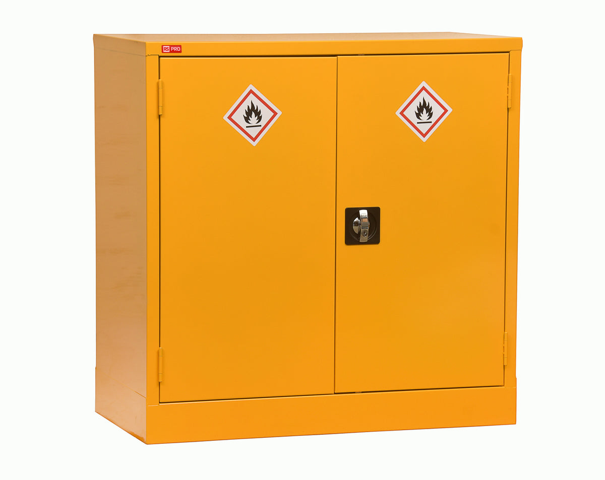 TieDex UK Yellow Steel Lockable 2 Door Hazardous Substance Cabinet, 900 mm x 900mm x 460 mm