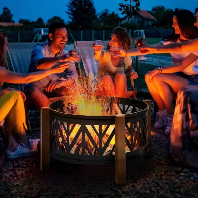 Outsunny Outdoor Fire Pit Black Brown 842-172 Steel Patio Heater Bowl for Garden Warmth and Evenings