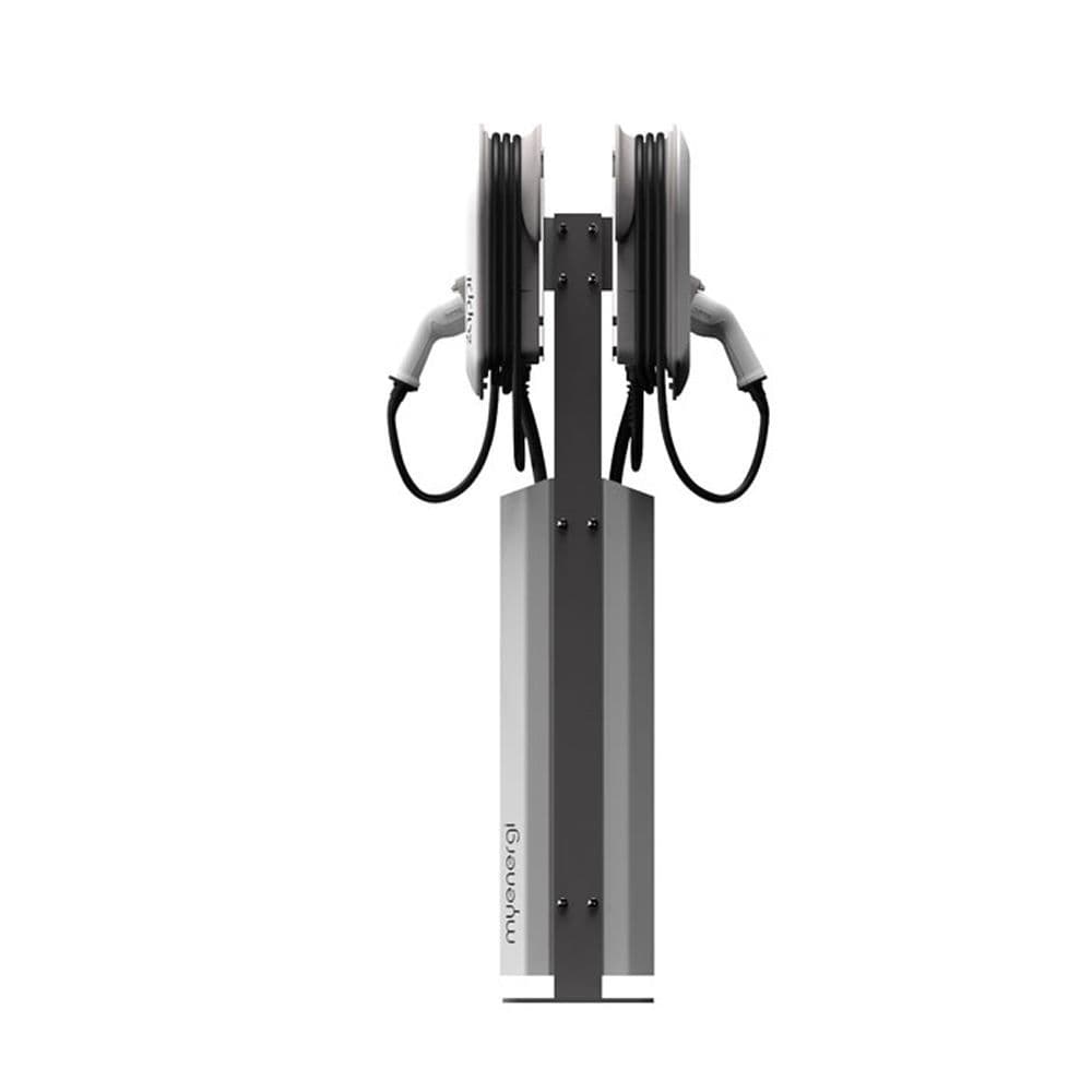 ZAPPI-222TB 22KW 3 phase EV Charger Tethered Black Type 2 With Zappi Double Mount Pedestal Kit