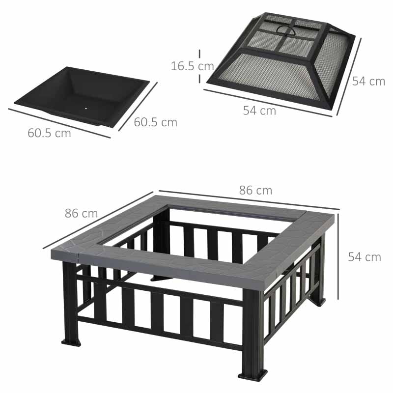 Outsunny Square Metal Fire Pit with Waterproof Cover Outdoor Patio Heater for Garden Warmth and Style