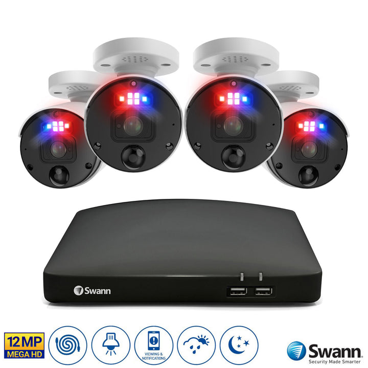 Swann 8 Channel 2TB NVR Recorder with 4 x 12MP Mega HD Enforcer™ Bullet Cameras, SWNVK-890104-EU