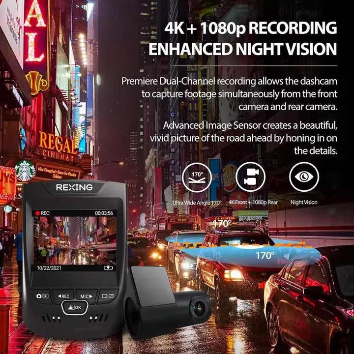 Rexing V1PGW-4k Dual Channel Dash Cam