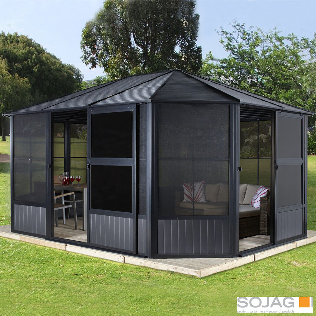 Sojag Charleston 12ft x 12ft (3.67 x 3.67m) Aluminium Frame Solarium With Galvanised Steel Roof + Two Sliding Doors with PVC Windows + Insect Netting