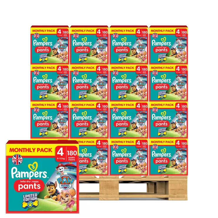 Pampers Paw Patrol Baby Dry Nappy Pants Size 4, 32 x 180 Pack  Pallet Deal