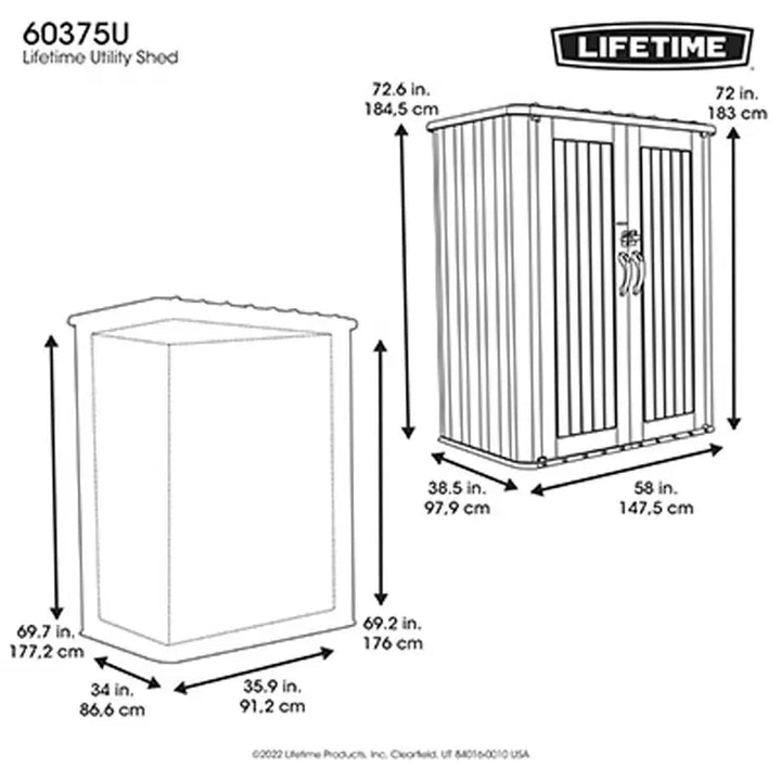 Lifetime 4ft 8" x 3ft 2" (1.47 x 0.97m) Rough Cut Vertical 2,060 Litre Storage Shed - Model 60375U